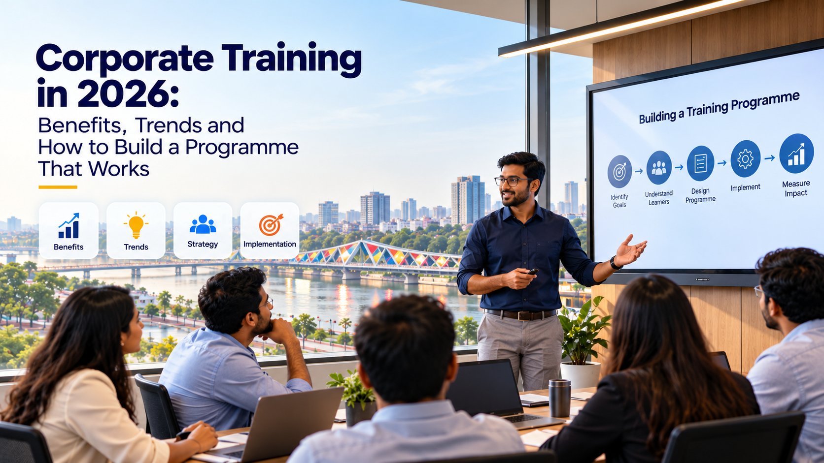 Employees taking part in a corporate training workshop led by a facilitator.